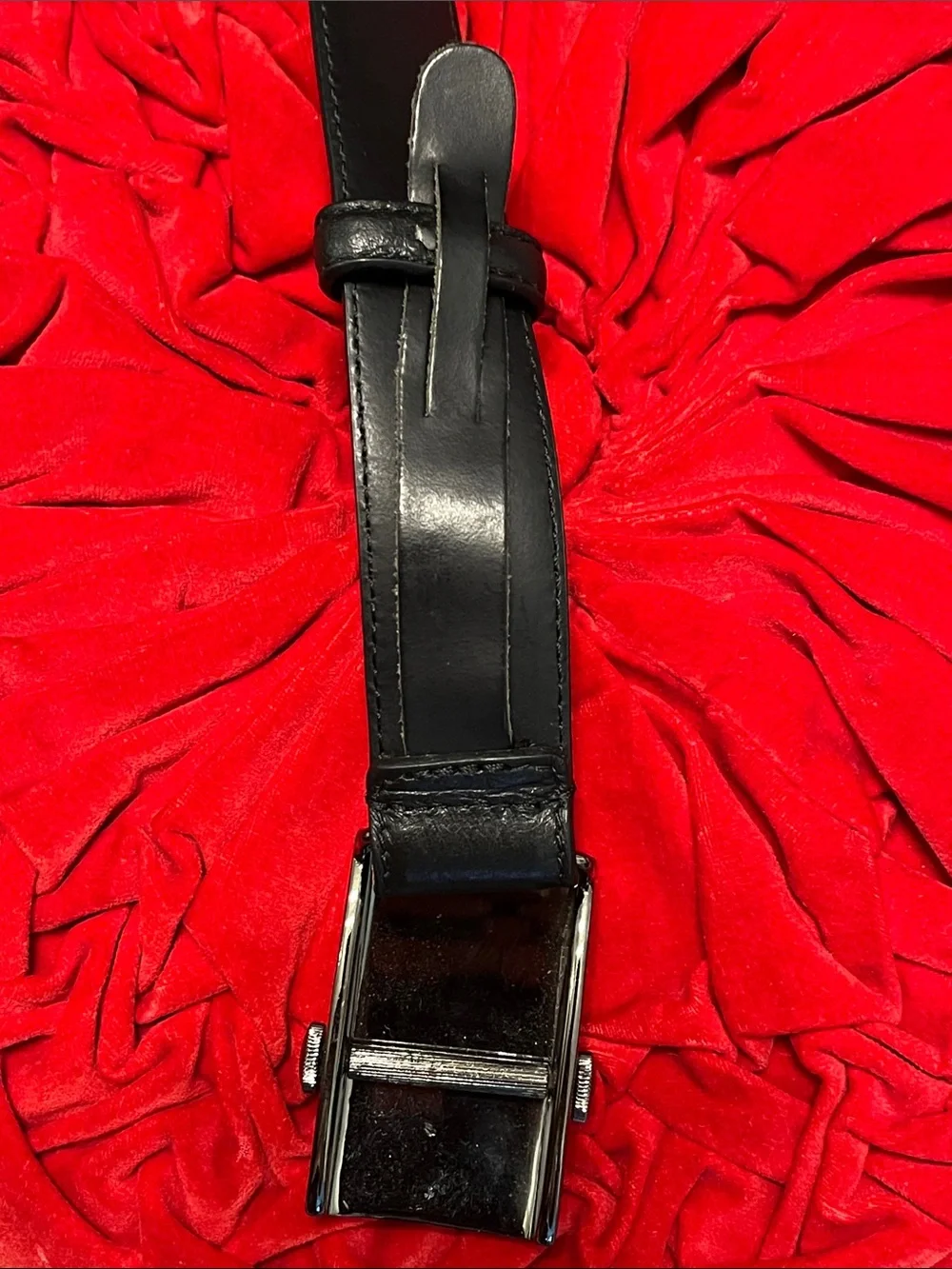 Emporio Armani Black Leather Belt with Glossy Logo Buckle